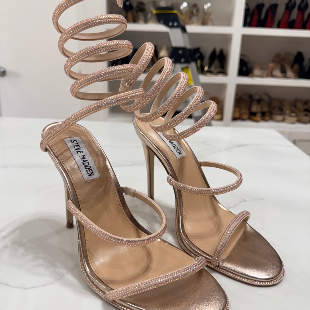 Steve Madden Rose Gold Spiral Wrap Stiletto Sandals